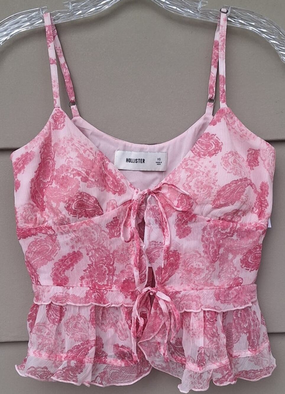 Hollister Ruffle Crop Coquette Fairy Romantic Feminine Pink Tank Top Cami XS